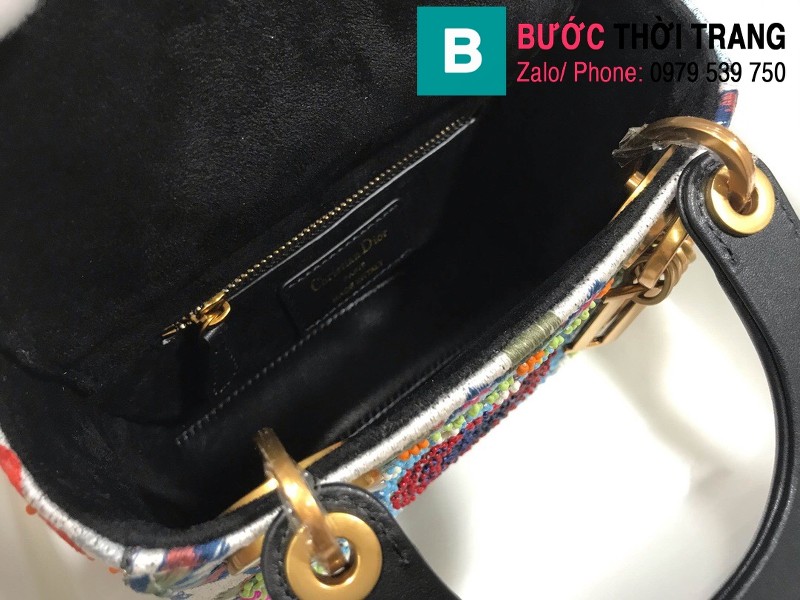 Túi xách Dior Lady siêu cấp vải thổ cẩm màu 1 size 17cm - M0598