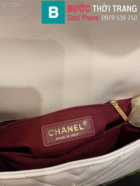 Túi xách Chanel Coco Handle Small siêu cấp da bê vân v màu trắng size 24 cm - A92990