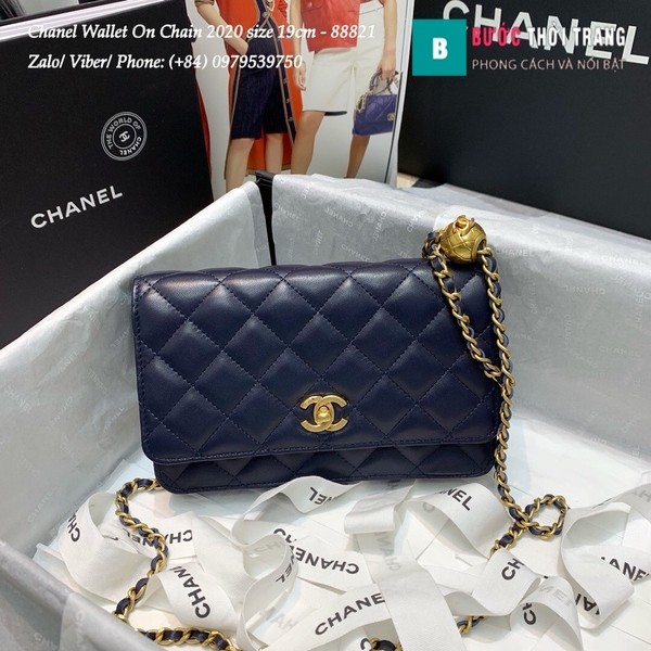 Túi Xách Chanel Classic Wallet On Chain siêu cấp 2020 size 19cm màu xanh - A88821