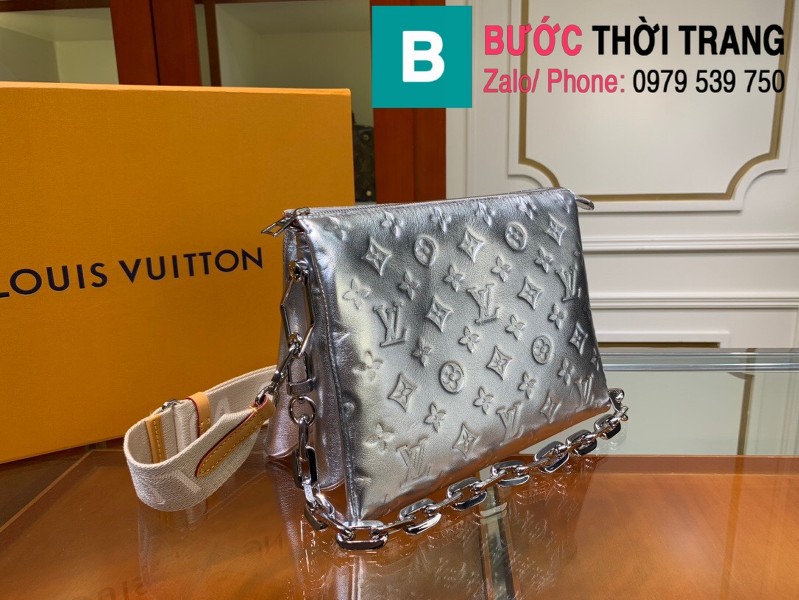 Túi xách LV Louis Vuitton Coussin siêu cấp da bê màu bạc size 26cm - M57790