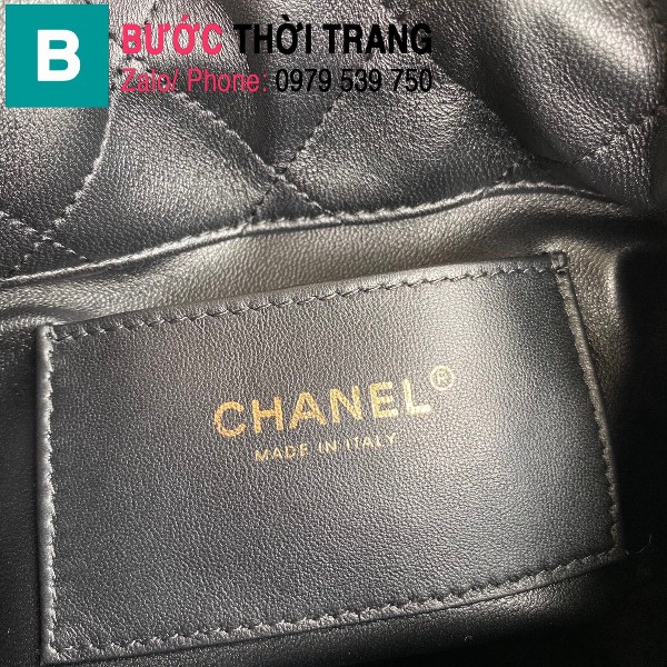 Túi dây rút Chanel siêu cấp da cừu bóng màu đen size 19cm - AS2390