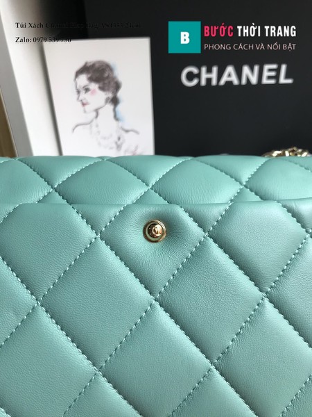 Túi Xách Chanel Flap Bag Siêu Cấp Da Cừu Màu Xanh Ngọc 24cm - AS1353