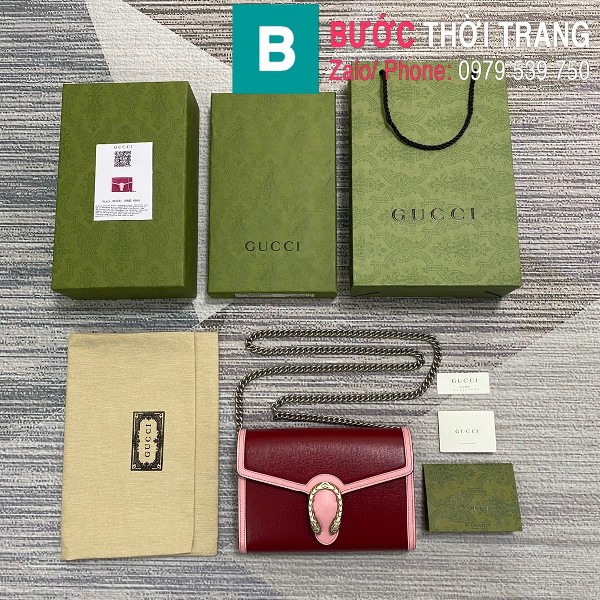 Túi xách Gucci mini leather chain Bag siêu cấp da bê màu đỏ thẫm size 20cm - 401231