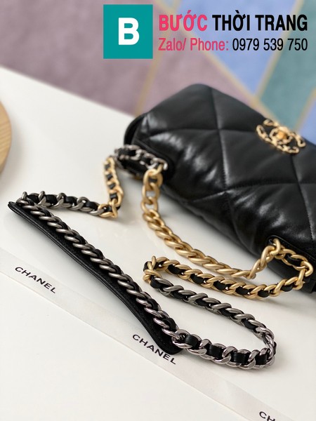 Túi xách Chanel 19 flap bag siêu cấp da bê màu đen size 26 cm - 1160