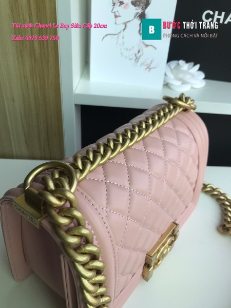 Túi Xách Chanel Boy Siêu Cấp ô trám màu hồng 20cm - A67085