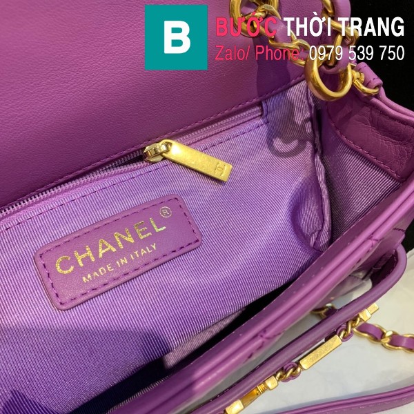 Túi xách Chanel Logo Small Flap Bag siêu cấp da bê màu tím size 21cm - AS1490