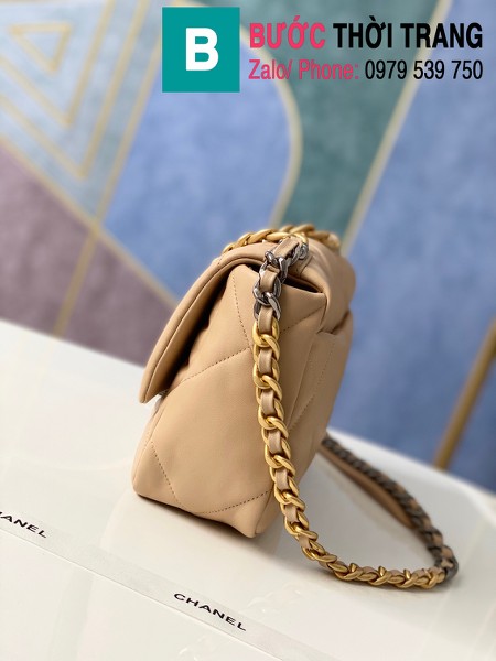 Túi xách Chanel 19 flap bag siêu cấp da bê màu bò lợt size 26 cm - 1160