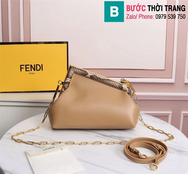 Túi xách Fendi Kan I Logo leather handbag siêu cấp da bê màu nude size 32.5cm