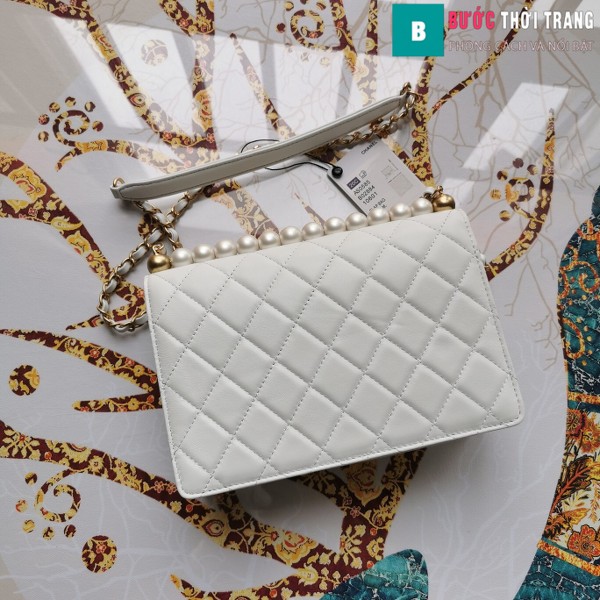 Túi xách Chanel Pearl chanin bag siêu cấp  màu trắng size 21 cm - S0585