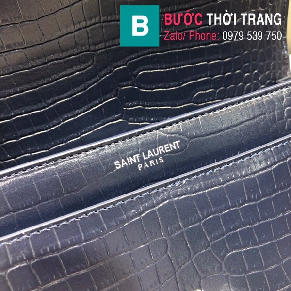 Túi đeo chéo YSL Saint Laurent bag siêu cấp da bò dập vân cá sấu màu xanh size 22cm - 442906