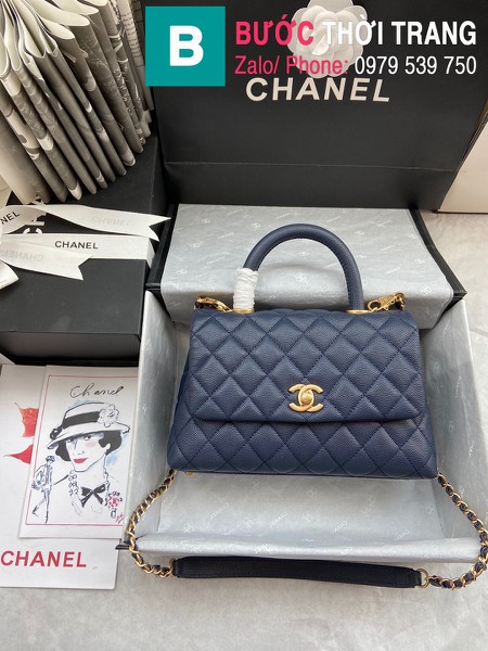 Túi xách Chanel Coco Handle Small siêu cấp da bê màu xanh đen size 24 cm - A92990