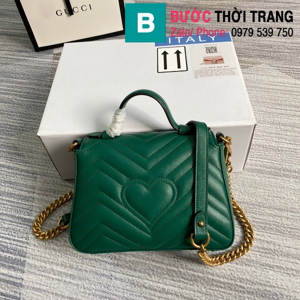 Túi xách Gucci Marmont mini top handle siêu cấp da chevron màu xanh size 21cm - 547260
