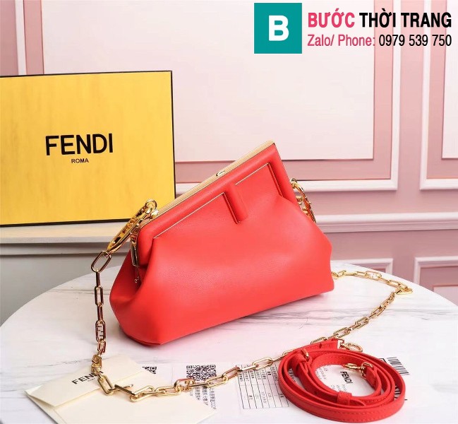 Túi xách Fendi Kan I Logo leather handbag siêu cấp da bê màu đỏ size 32.5cm