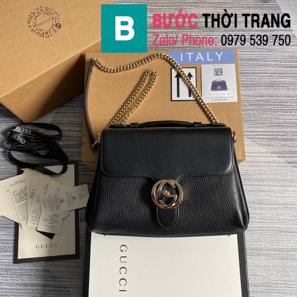 Túi xách Gucci Interlocking Leather Chain Crossbody Bag siêu cấp màu đen size 25cm - 510302