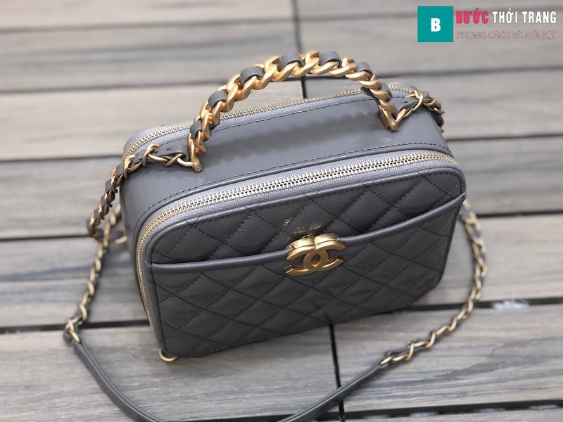 Túi xách Chanel Vanity siêu cấp màu ghi da bê size 19 cm - 2179