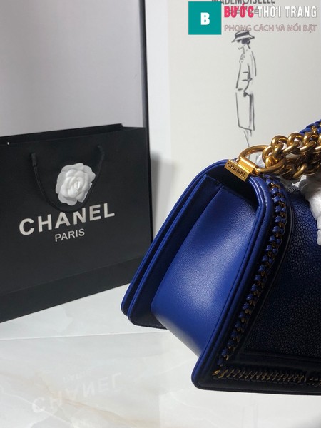Túi xách Chanel boy siêu cấp da cá đuối màu xanh bích size 25 cm - A67086 