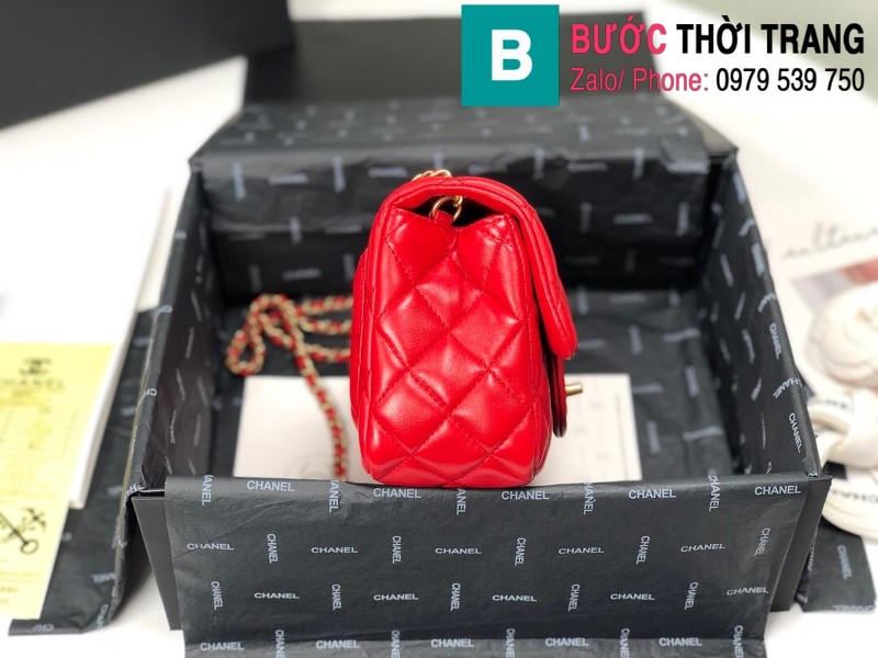 Túi xách Chanel Bag siêu cấp nắp gập mini da cừu màu đỏ  size 17 cm - 1786