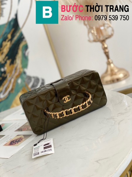 Túi đựng mĩ phẩm Chanel hình hộp siêu cấp da bê màu nâu size 22cm - 02873 