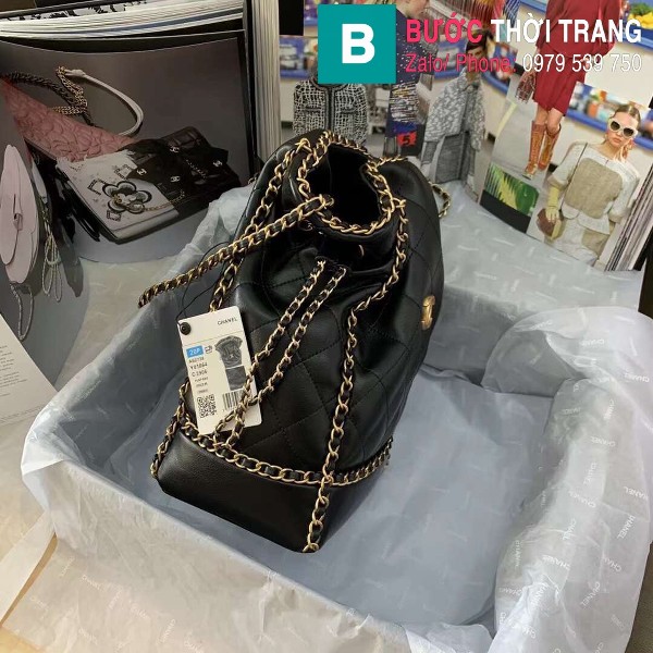 Túi xách Chanel bucket bag siêu cấp da bê màu đen size 20cm - AS2738