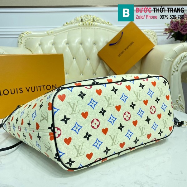 Túi xách Louis Vuitton Game on Neverfull MM siêu cấp màu trắng size 31 cm - M57462