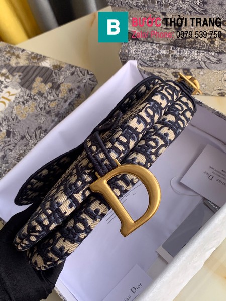 Túi xách Dior Saddle Bag siêu cấp chất liệu vải casvan màu xanh size 25.5cm