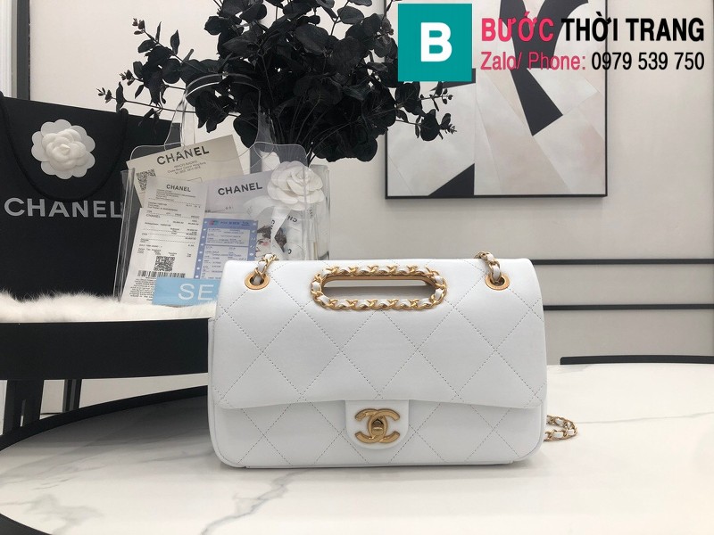 Túi xách Chanel Small Plap bag siêu cấp da cừu màu trắng size 26cm - AS1466