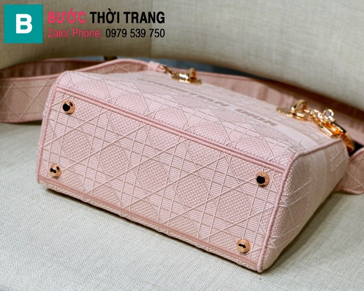 Túi xách Dior Lady D-Lite siêu cấp vải casvan màu hồng nhạt size 24cm