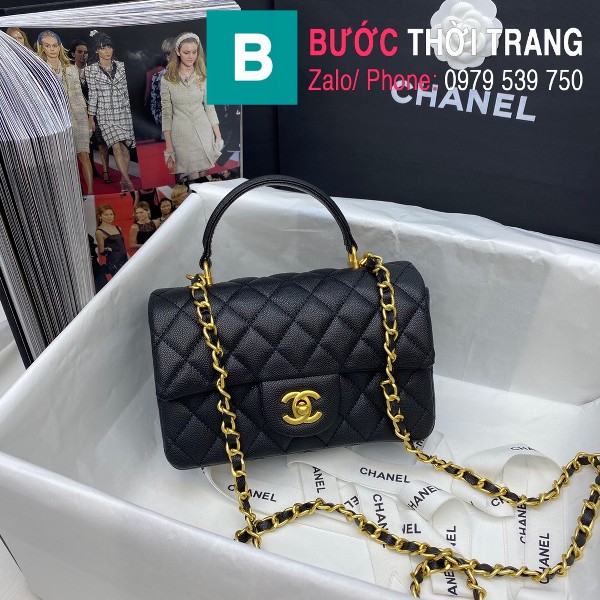 Túi xách Chanel Flap Bag siêu cấp da bê hạt màu đen size 20cm - AS2431