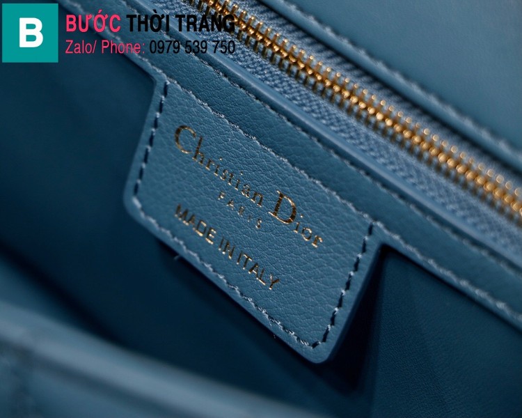 Túi đeo chéo Dior Caro siêu cấp da bê màu xanh ya size 20cm 
