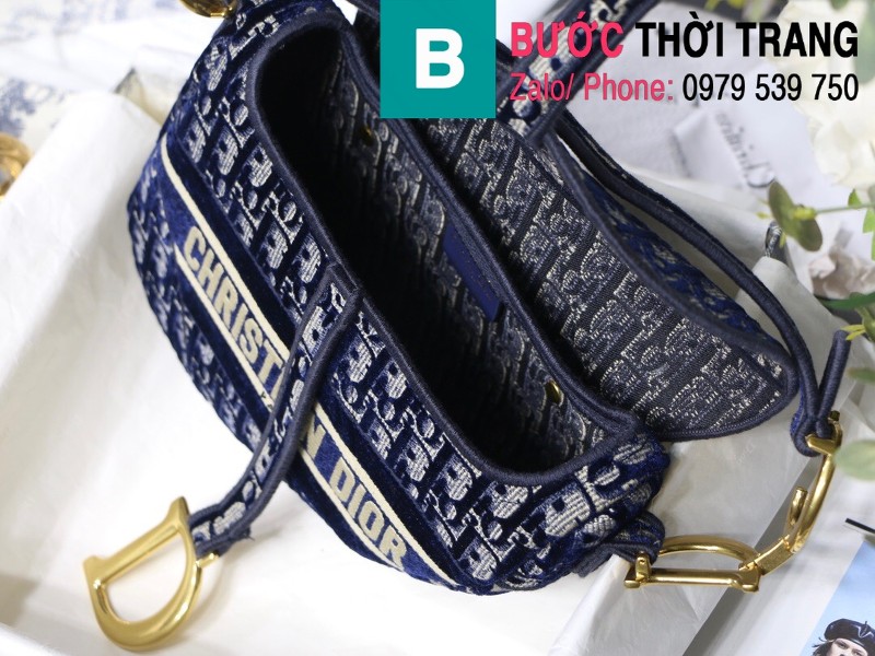 Túi xách Dior Saddle Bag siêu cấp chất liệu vải casvan màu xanh size 25.5cm