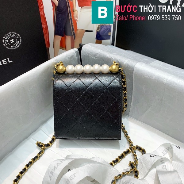 úi xách Chanel flap bag siêu cấp da bê màu đen size 11cm 