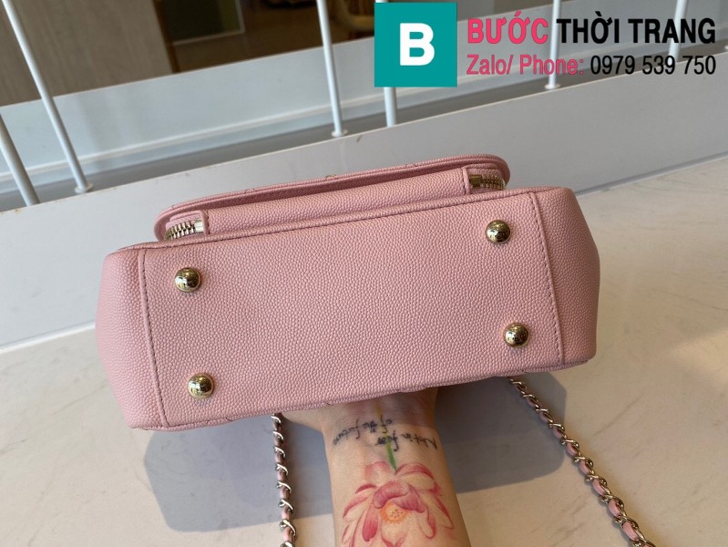 Túi xách Chanel Mini Flap Bag With Handle siêu cấp da bê màu hồng size 19cm - A93749