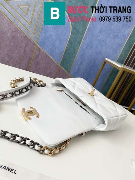 Túi xách Chanel 19 flap bag siêu cấp da bê màu trắng size 26 cm - 1160