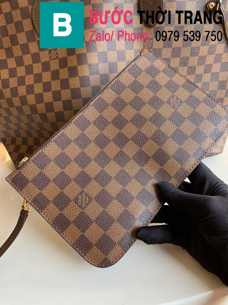 Túi xách LV Louis Vuitton Neverfull GM Tote Bag siêu cấp màu nâu kẻ cá rô size 40cm - N41357
