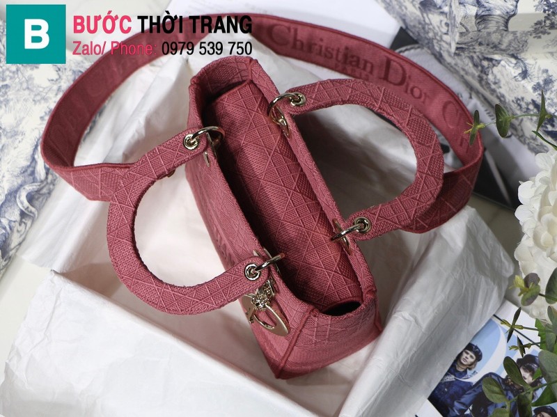 Túi xách Dior Lady D-Lite siêu cấp vải casvan màu hồng đậm size 24cm