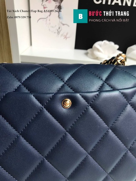 Túi Xách Chanel Flap Bag Siêu Cấp Da Cừu Màu Tím Than 24cm - AS1353