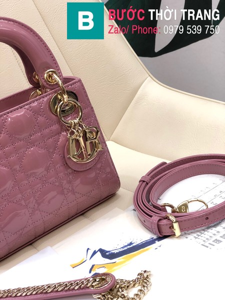Túi xách Dior Lady bag siêu cấp da bê bóng màu hồng size 17cm 