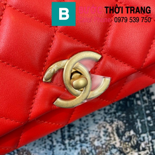 Túi đeo chéo Chanel siêu cấp nắp gập da cừu màu đỏ size 23cm - AS2388
