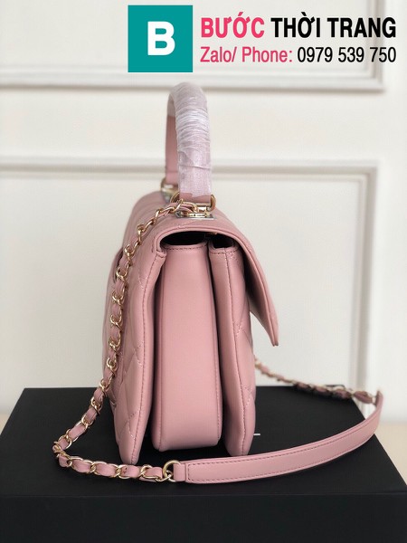 Túi xách Chanel Plap Bag With Top Handle siêu cấp da cừu màu hồng size 25cm - 92236 