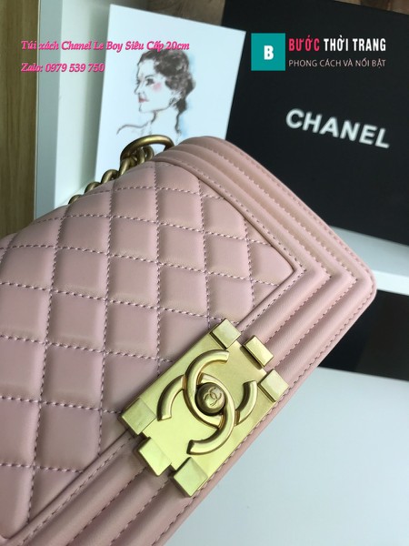 Túi Xách Chanel Boy Siêu Cấp ô trám màu hồng 20cm - A67085