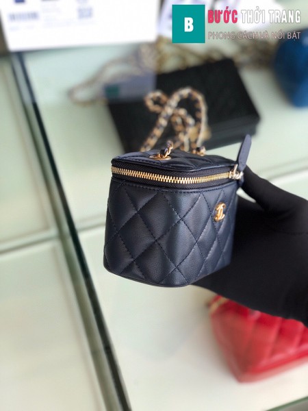 Túi xách Chanel Small vanity bag wich strap siêu cấp màu xanh đen size 11 cm - AP1147y