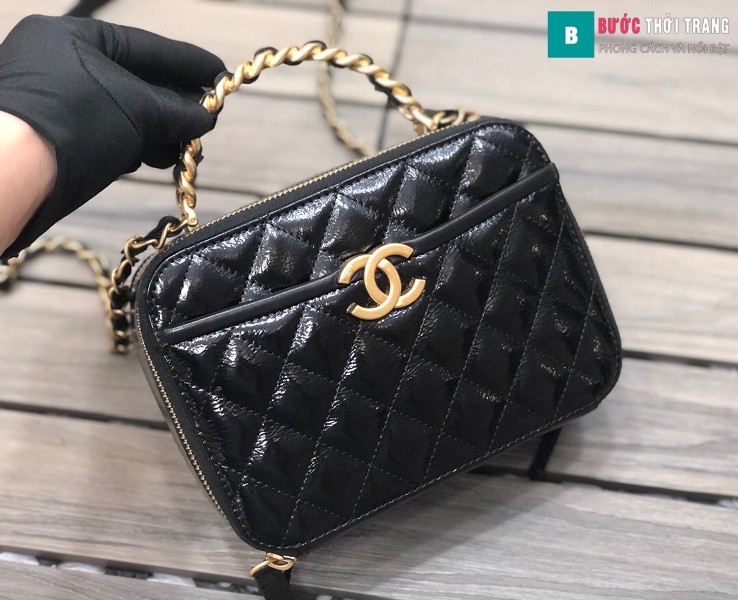 Túi xách Chanel Vanity siêu cấp màu đen da bê size 19 cm - 2179