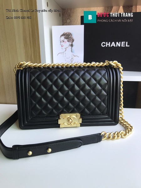 Túi Xách Chanel Boy Siêu Cấp ô trám màu đen 25cm - A67086