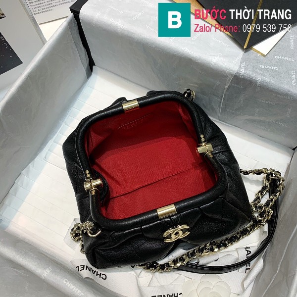 Túi xách Chanel Supple Leather Clutch with chain siêu cấp da bê màu đen size 22cm - AS2493