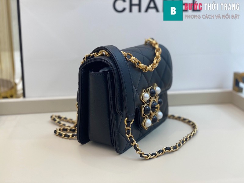 Túi xách Chanel Flap Bag siêu cấp màu trắng đen bê size 17.5 cm - AS1889