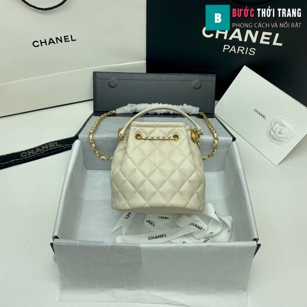 Túi xách Chanel Drawstring Bag siêu cấp màu trắng ngà size 20 cm da cừu
