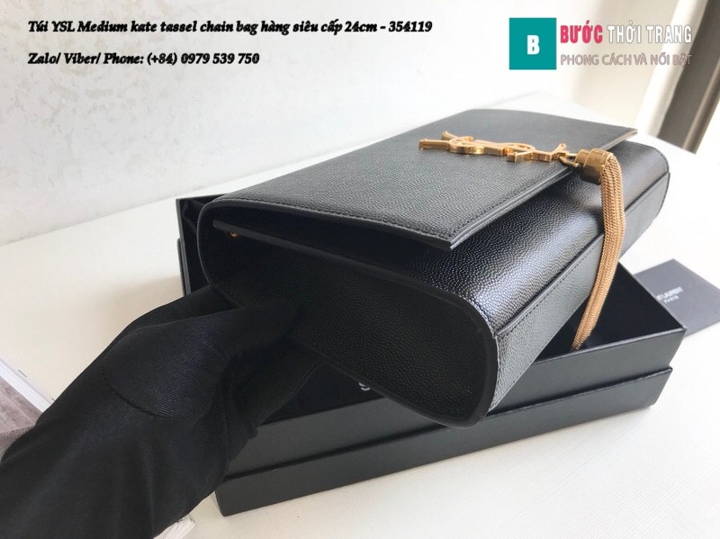 Túi YSL Medium kate tassel chain màu đen tag vàng size 24cm - 354119