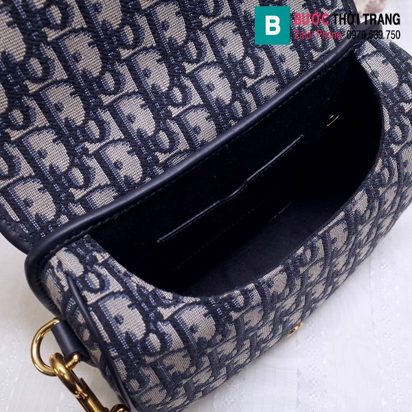 Túi xách Dior bobby siêu cấp oblique jacquard màu xanh đen size 18 cm