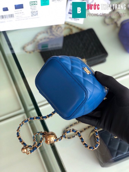 Túi xách Chanel Small vanity bag wich strap siêu cấp màu xanh size 11 cm - AP1147y