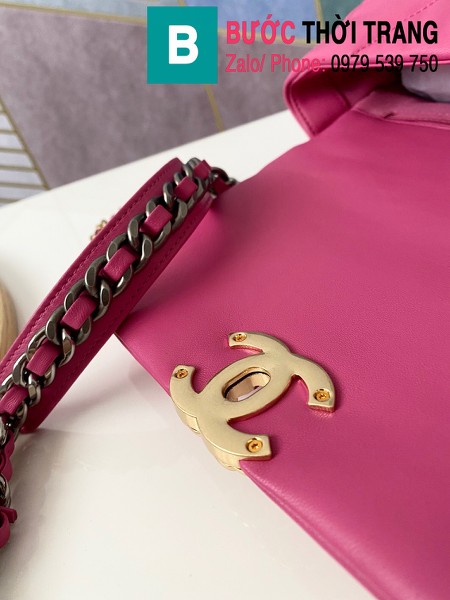 Túi xách Chanel 19 flap bag siêu cấp da bê màu hồng đậm size 26 cm - 1160 